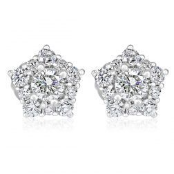 Sunburst Diamond Stud Earrings 14k White Gold (0.87 ctw)