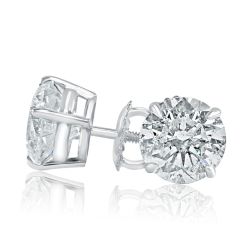 3.23Ct Round Cut Diamond Stud 4 Prong Set Earrings 14k White Gold