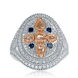 1.53 TCW Cocktail Mosaic Diamond Ring 14k White Gold 