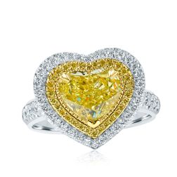 3.15 TCW Fancy Light Yellow Heart Shaped Diamond Ring 18k White Gold