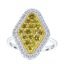 1.17Ct Mosaic Hexagon Shaped Diamond Cluster Ring 10k White Gold