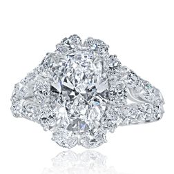 IGI 2.23 CT D-VS2 Lab Grown Oval Diamond Ring 14k White Gold 3.95 ctw