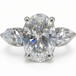 3 Stone IGI 4.50 Ct E-VS1 Oval Cut Lab Grown Diamond Ring 14k White Gold
