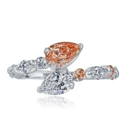 2.02 CT Bypass Pear Pink Lab Grown Diamond Engagement Ring 14k White Gold