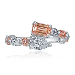 2.40Ct Pink Emerald & Pear Lab Grown Diamond Bypass Ring 14K White Gold