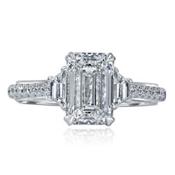 3 Stone IGI 2.01 Lab Grown Emerald Diamond Ring 14k White Gold 2.63 TCW