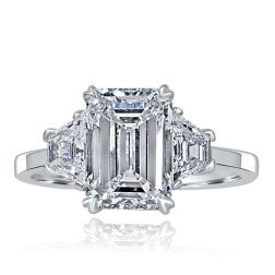 3 Stone IGI 3.05CT Lab Grown E-VVS2 Emerald Cut Diamond Ring 14k White Gold 
