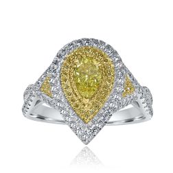 GIA 1.36 TCW Natural Fancy Intense Yellow Pear Diamond Infinity Ring 18k Gold