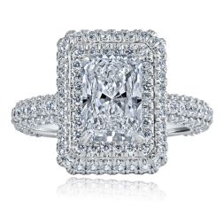 IGI 2.10 CT E-VS1 Radiant Diamond Double Halo Eternity Ring 14K White Gold