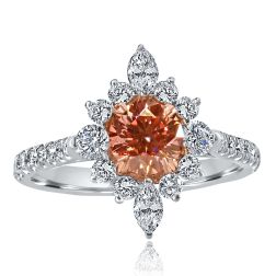  1.89 Ctw Sun Burst Pink Diamond Halo Engagement Ring 14K White Gold