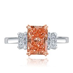 IGI 2.15 TCW Fancy Vivid Pink Radiant Lab Grown Diamond Ring 14k White Gold