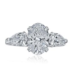  3 Stone IGI 2.03 Ct E-VVS2 Lab Grown Oval Diamond Ring 14k White Gold 