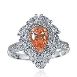  Pear Shape 0.68 Ct Vivid Pink Lab Grown Diamond Ring 14k White Gold