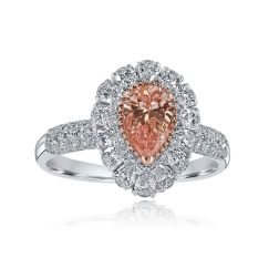 Pear Shape 0.61Ct Vivid Pink Lab Grown Diamond Ring 14k White Gold