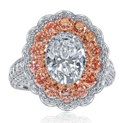 IGI 2.01 Ct E-VVS2 Oval Cut Lab Grown Diamond Halo Ring 14K White Gold 4.60 Ctw