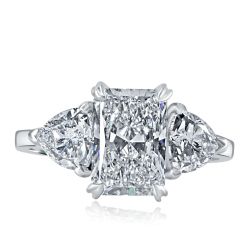 3 Stone IGI 2.05 Ct E-VS1 Radiant Lab Grown Diamond Ring 14k White Gold 3.18 Ctw