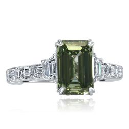 IGI 2.73 Ct Intense Green Emerald Cut Lab Grown Diamond Ring 14k White Gold