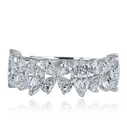 2.50 Ct Lab Grown Pear & Marquise Diamond Floral Wedding Band 14k White Gold