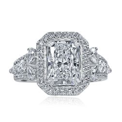 IGI 2.02 Ct E-VVS2 Radiant Cut Diamond Engagement Halo Ring 14k White Gold