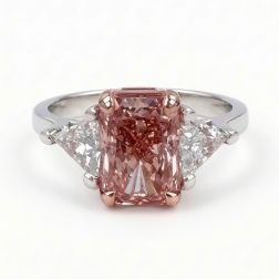 3 Stone IGI 2.09Ct Vivid Pink Radiant Lab Grown Diamond Engagement Ring 14K White Gold 