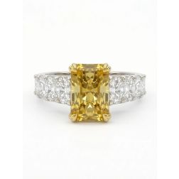 2.01 Ct IGI Intense Yellow Radiant Lab Grown Diamond Engagement Ring 14K White Gold