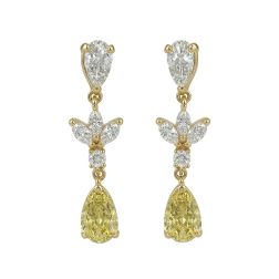 2 Ct Lab Grown Fancy Intense Yellow Diamond Dangle Earrings 14k Gold