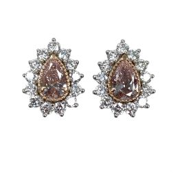 1.56 TCW Pear Lab Grown Intense Pink Diamond Stud Earrings 14k 