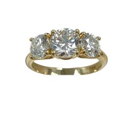 3 Stone Round Diamond Engagement 2.62 TCW Ring 14k Yellow Gold