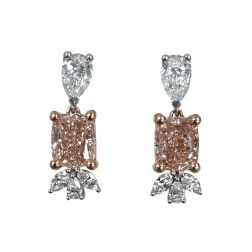 IGI 3.11 CT Cushion Lab Grown Diamond Dangle Earrings 14k Gold