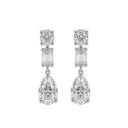 2.50 Ct Lab Grown Pear Diamond Drop Dangle Earrings 14k White Gold 