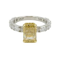 2.03 Ct Intense Yellow Radiant Lab Grown Diamond Engagement Ring 14K White Gold