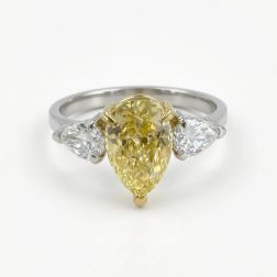 3 Stone IGI 2Ctw Pear Intense Yellow Lab Grown Diamond Engagement Ring