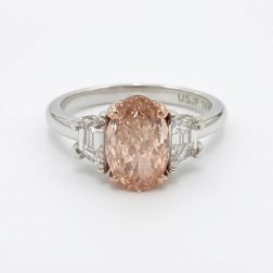 3 Stone 2.03Ct IGI Intense Pink Lab Grown Diamond Ring 14k White Gold 2.76Ctw