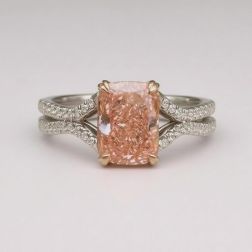 2.05 Ct IGI Vivid Pink Cushion Lab Grown Diamond Engagement Ring 14k White Gold