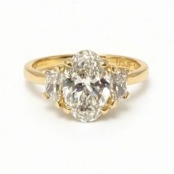 3 Stone 2.03 Ct IGI Oval Lab Grown Diamond Engagement Ring 14K Yellow Gold