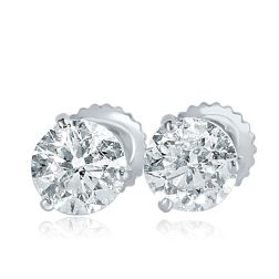 1.93 CT Round Diamond Stud 3 Prong Martini Set Earrings 14k Gold 