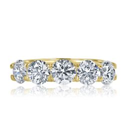  5 Stone Round Cut Diamond Wedding Band 14k Yellow Gold (2.61 ctw)