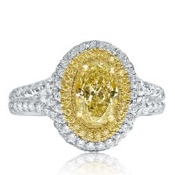 GIA Certified 2.03 Ct Yellow Oval Cut Diamond Engagement Ring 18k White Gold