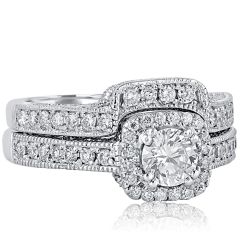 Round Diamond Engagement 1.93 Ctw Wedding Ring Set 14k Gold