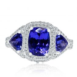 4.38 Ct Cushion Blue Violet Tanzanite Diamond Proposal Ring 18k White Gold