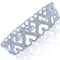 7.30 TCW Diamond Heart Link Women's Bracelet 14k White Gold