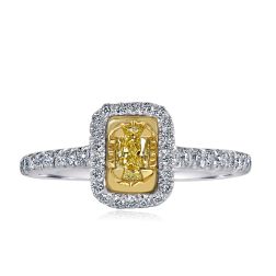 0.65 TCW Cushion Yellow Diamond Engagement Ring 14k White Gold