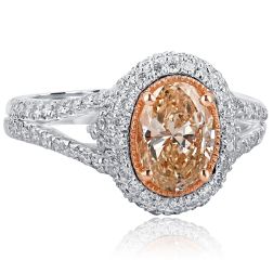 2.01 Ct Oval Very Light Brownish Yellow Diamond Ring 18k White Gold 
