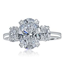 3 Stone IGI 2.16 Ct E-VS1 Oval Brilliant Cut Lab Grown Diamond Ring 14k Gold
