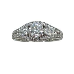 GIA Round 3 Stone Diamond Engagement 1.38 TCW Ring 14k White Gold