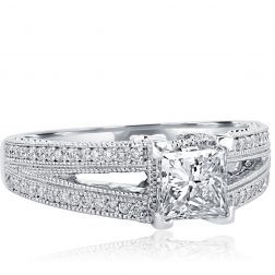 1.42Ct Princess Solitaire Diamond Engagement Ring 14k White Gold 