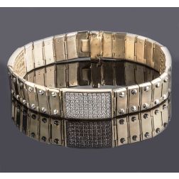 3.20 Ct Men's 3 ID Screw Link Diamond Bracelet 14k Yellow Gold 