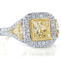 3.44 Ctw Yellow Princess Diamond Engagement Ring 18k White Gold 