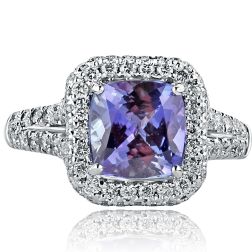 3.67 Ct Cushion Cut Tanzanite Diamond Ring 18k White Gold