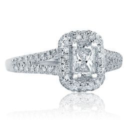 Radiant Cut Diamond Halo 1.06 Ct Engagement Ring 18k White Gold 